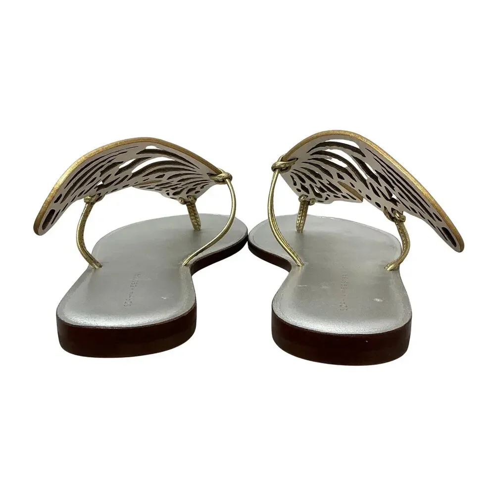 Sophia Webster Butterfly Wing Gold Talulah Silver Leather Flat Sandals 39 8.5 US